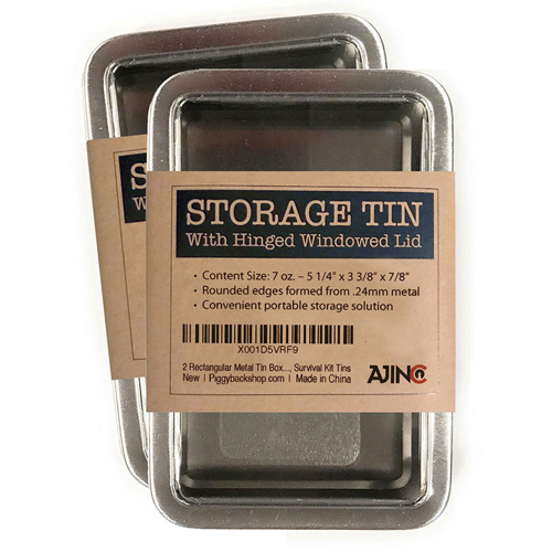 Rectangular Metal Storage Tin Box with Windowed Hinged Lid – Plain