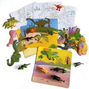 Dinosaurs Theme Activities Party Favors: 10pcs 2" figure, 4 Coloring Sheets, Dino Cutouts for Sticker, 4 Scenes - Pretend Play